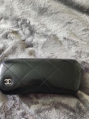 CHANEL Black Quilted Eyeglass Case with CC Logo